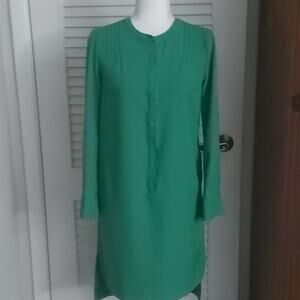 Merona Green Belted High Low Button Down Shirt Dress Pockets S Classic